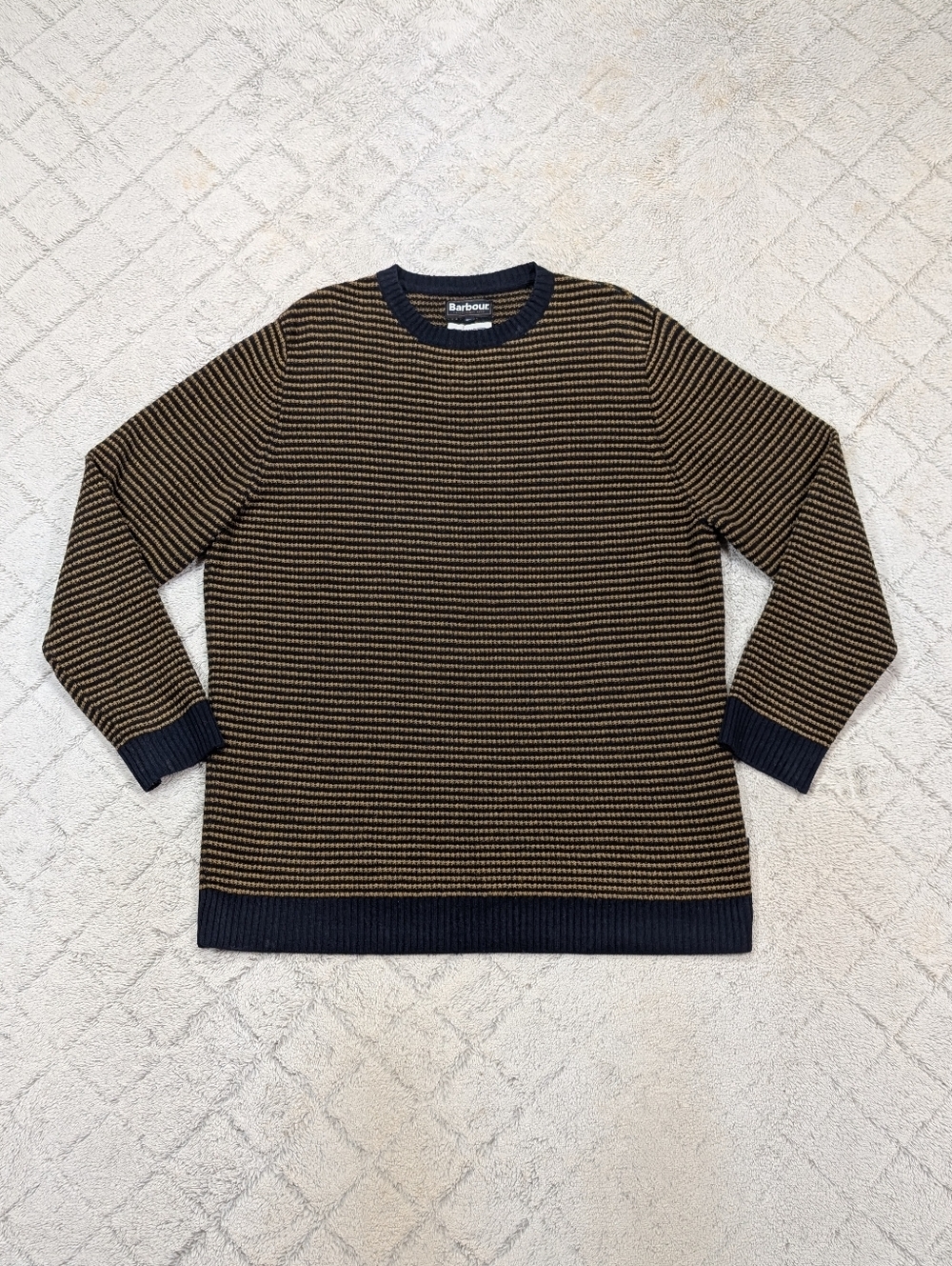 Barbour Sweater Mens XXL Blue Yellow Wool Knit Fisherman Naval Outdoor Casual